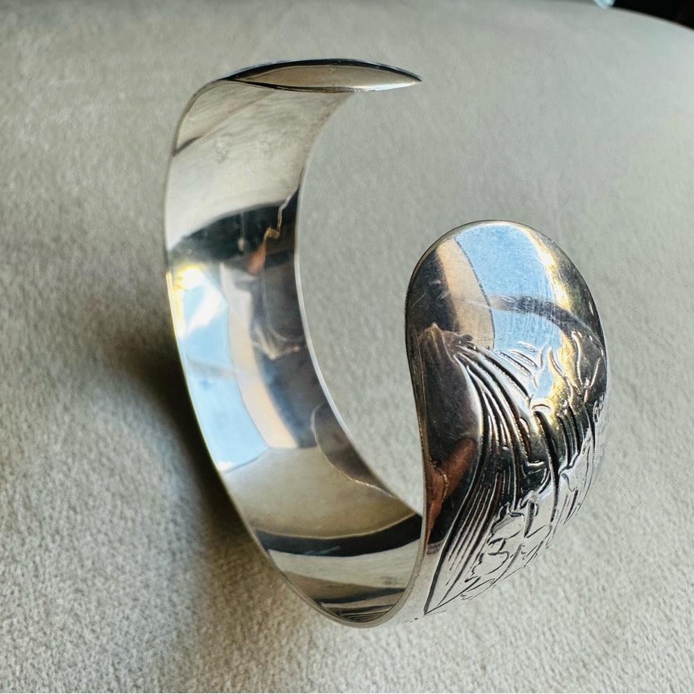 Vintage S. Kirk & Son Sterling Silver Floral Repoussé Cuff Bracelet – Size 159 - Picture 10 of 14